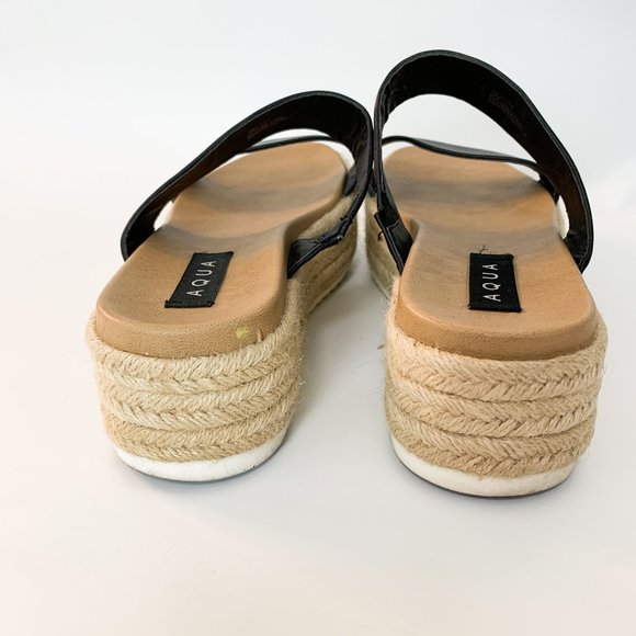 AQUA Ayden Black Leather Espadrille Slide Platform Sandals 10 - Picture 5 of 9
